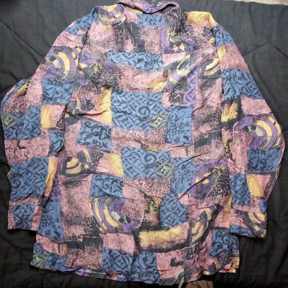 Vintage Reputation Abstract Geometric Silk Button Shirt - Picture 4 of 4